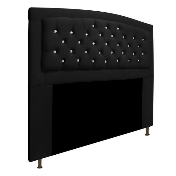 Imagem de Cabeceira Estofada Geovana 195cm para Cama King Size com Strass Capitonê Suede Preto - KDAcanto Móveis