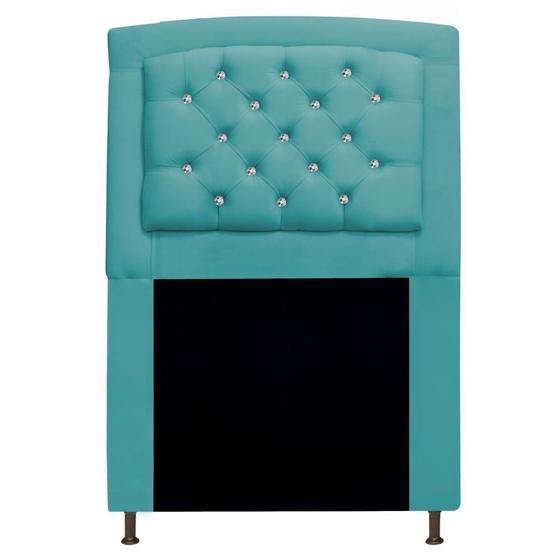 Imagem de Cabeceira Estofada Geovana 90cm para Cama Solteiro com Strass Capitonê Suede Azul Turquesa