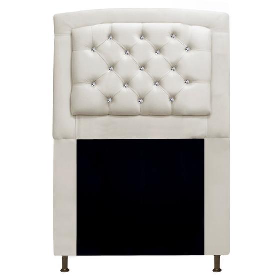 Imagem de Cabeceira Estofada Geovana 90cm para Cama Solteiro com Strass Capitonê Suede Bege - Damaffê Móveis