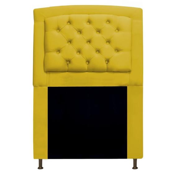 Imagem de Cabeceira Estofada Geovana 90cm Solteiro Capitonê material sintético Amarelo - Damaffê Móveis