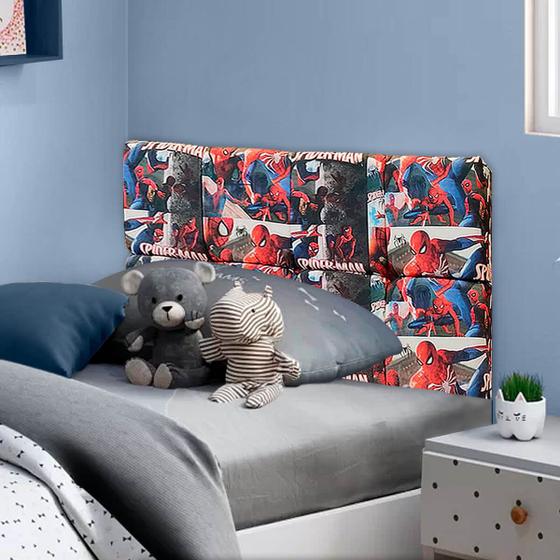 Imagem de Cabeceira Estofada Infantil para Quarto Super Herói Homem Aranha Azul SOFA STORE