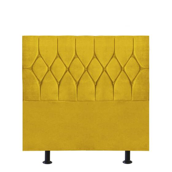 Imagem de Cabeceira Estofada Istambul Botão Capitonê 90cm Solteiro Para Cama Box Quarto Suede Amarelo - Ahazzo Móveis