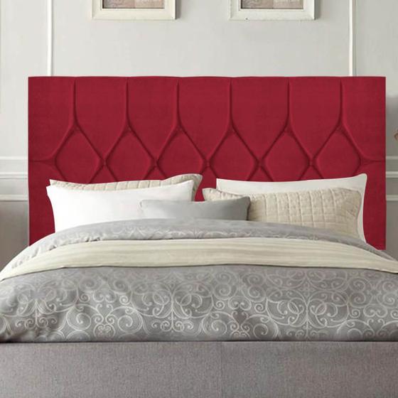 Imagem de Cabeceira Estofada Istambul Capitonê 195 cm King Size Quarto para Cama Box Suede Vermelho - Damaffê Móveis