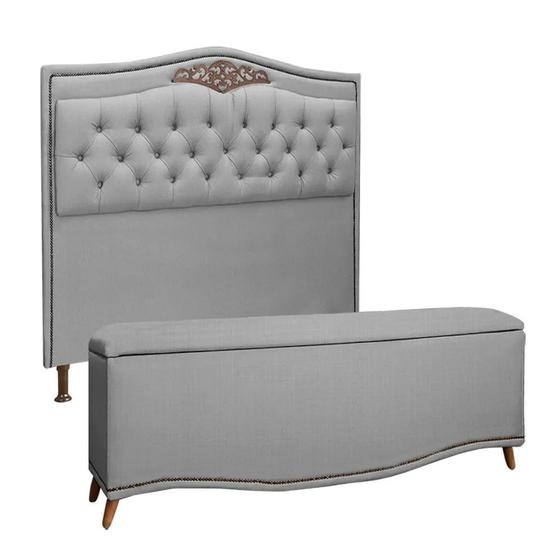 Imagem de Cabeceira Estofada Julia Casal 140 cm para Cama Box Suede Cinza Amassado - Shop das Cabeceiras