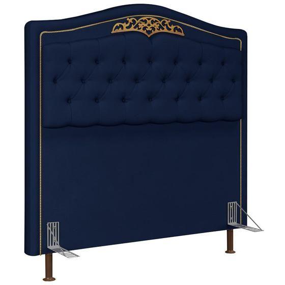 Imagem de Cabeceira Estofada Kate Queen 160 cm para Cama Box Suede Azul Marinho - W&D Decor