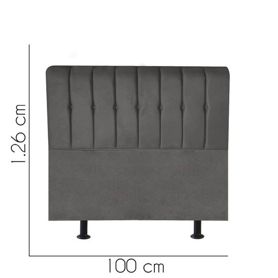 Imagem de Cabeceira Estofada Kiara 100 cm Solteiro Quarto para Cama Box Suede Cinza Escuro - Damaffê Móveis