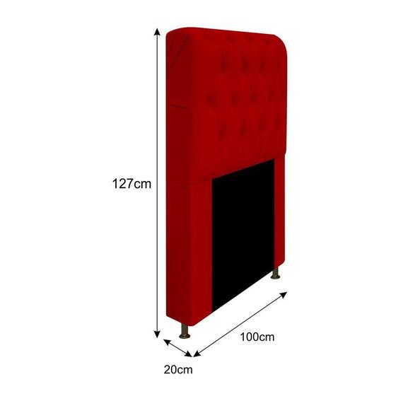 Imagem de Cabeceira Estofada Lady 100cm para Cama Solteiro Capitonê Tecido Sintético Vermelho - Damaffê Móveis