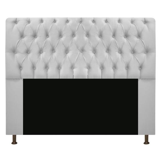 Imagem de Cabeceira Estofada Lady 160 cm Queen Size Com Capitonê Suede Branco - Damaffê Móveis