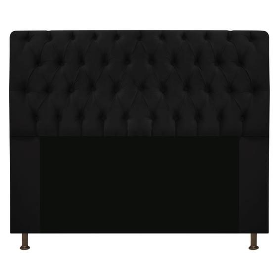 Imagem de Cabeceira Estofada Lady 160 cm Queen Size Com Capitonê Suede Preto - Damaffê Móveis