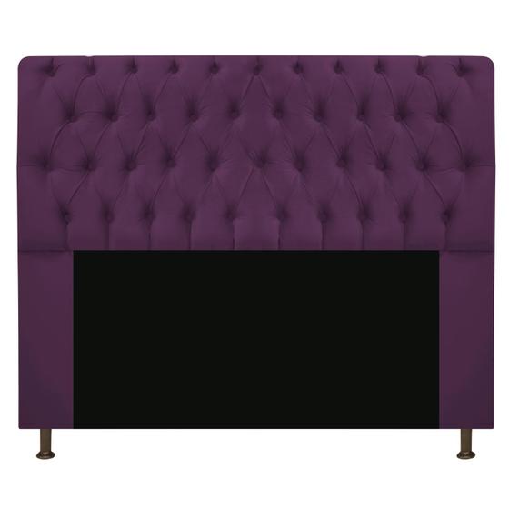 Imagem de Cabeceira Estofada Lady 195 cm para Cama King Size com Capitonê Suede Roxo - Damaffê Móveis