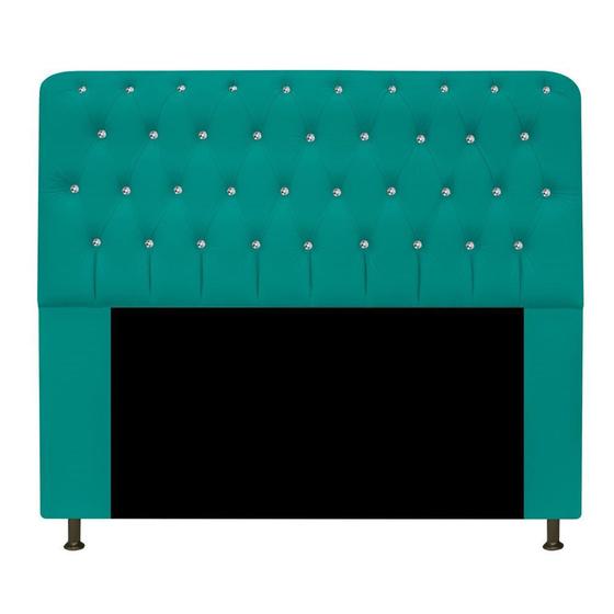 Imagem de Cabeceira Estofada Lady 195cm King Size Strass Capitonê Suede Azul Turquesa - Damaffê Móveis