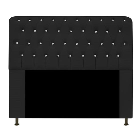 Imagem de Cabeceira Estofada Lady 195cm para Cama King Size Strass Capitonê material sintético Preto