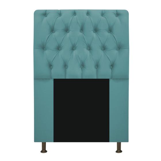 Imagem de Cabeceira Estofada Lady 90 cm para Cama Solteiro com Capitonê  Suede Azul Turquesa