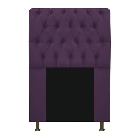 Imagem de Cabeceira Estofada Lady 90 cm para Cama Solteiro com Capitonê  Suede Roxo - Damaffê Móveis