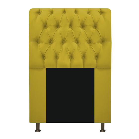 Imagem de Cabeceira Estofada Lady 90 cm Solteiro Com Capitonê  Suede Amarelo - Damaffê Móveis