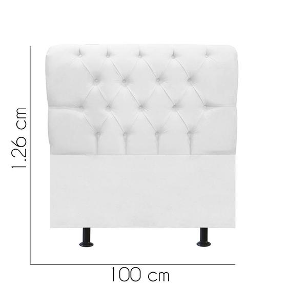 Imagem de Cabeceira Estofada Lady Capitonê 100 cm Solteiro Quarto para Cama Box material sintético Branco - Damaffê Móveis