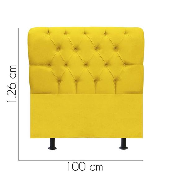 Imagem de Cabeceira Estofada Lady Capitonê 100 cm Solteiro Quarto para Cama Box Tecido Sintético Amarelo - Damaffê Móveis