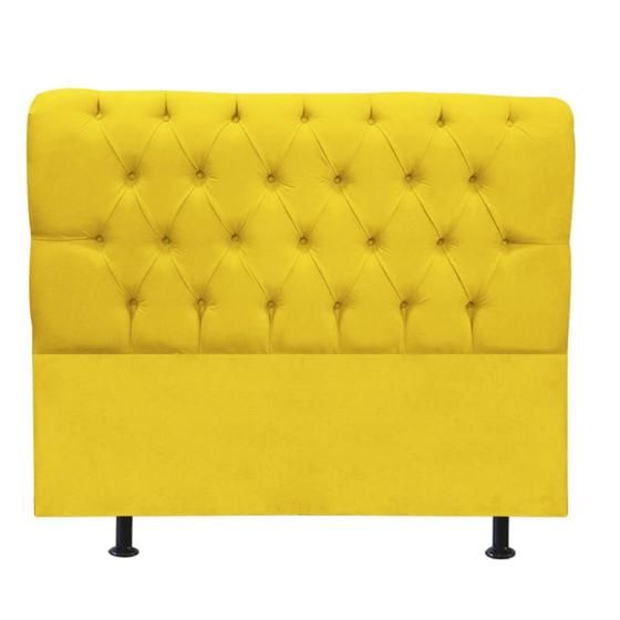 Imagem de Cabeceira Estofada Lady Capitonê 140 cm Casal Quarto para Cama Box material sintético Amarelo - Damaffê Móveis