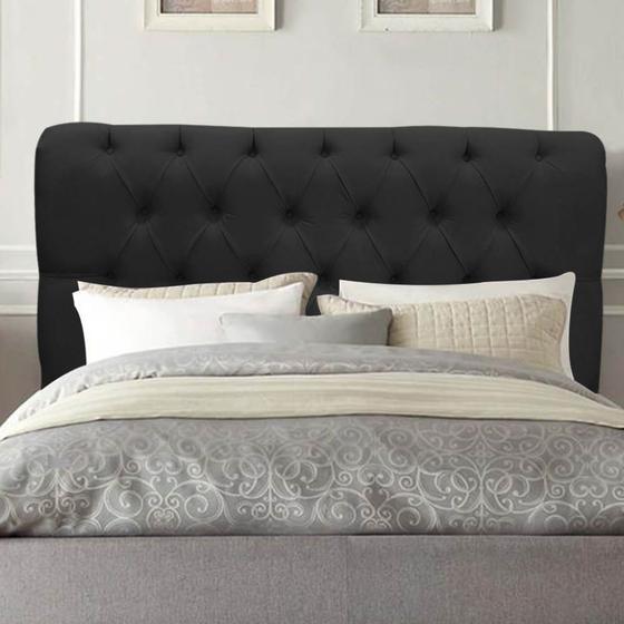 Imagem de Cabeceira Estofada Lady Capitonê 160 cm Queen Size Quarto para Cama Box Suede Preto - Damaffê Móveis