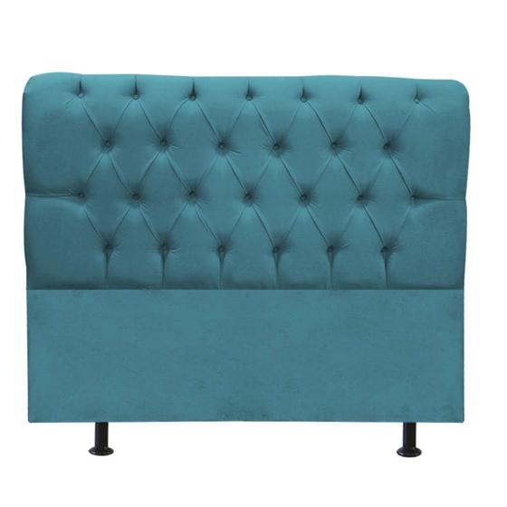 Imagem de Cabeceira Estofada Lady Capitonê 195 cm King Size Quarto para Cama Box Suede Azul Turquesa - Damaffê Móveis