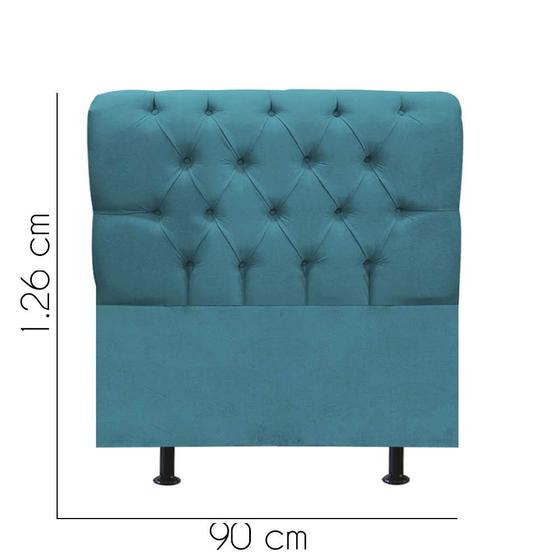 Imagem de Cabeceira Estofada Lady Capitonê 90 cm Solteiro Quarto para Cama Box Suede Azul Turquesa - Damaffê Móveis