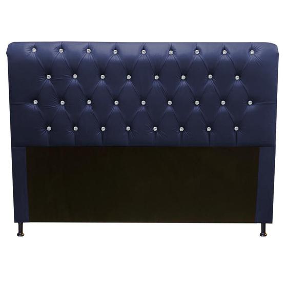 Imagem de Cabeceira Estofada Lady com Botões de Strass para Cama Box Casal 140cm Suede Azul Marinho