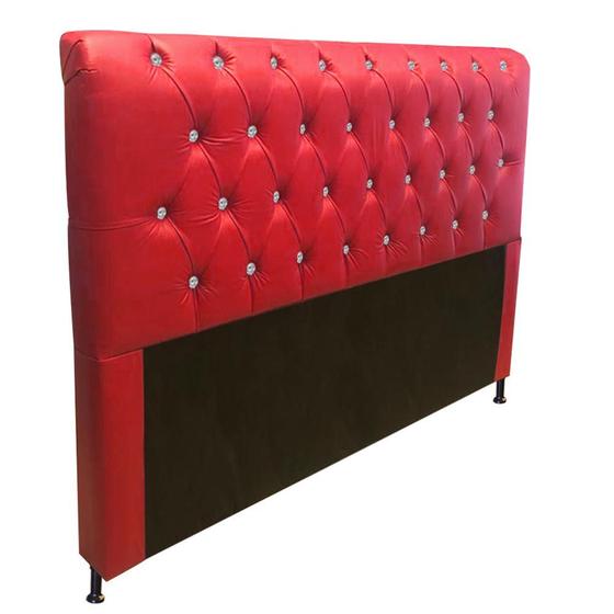 Imagem de Cabeceira Estofada Lady com Botões de Strass para Cama Box Casal 140cm Tecido Sintético Vermelho