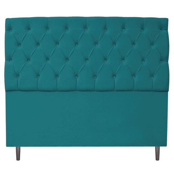 Imagem de Cabeceira Estofada Liverpool 140 cm Casal Suede Azul Turquesa - ADJ Decor