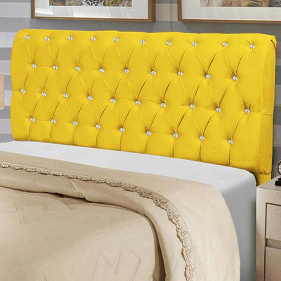 Imagem de Cabeceira Estofada Maria 140CM Casal Strass Suede Amarelo - D A DECOR