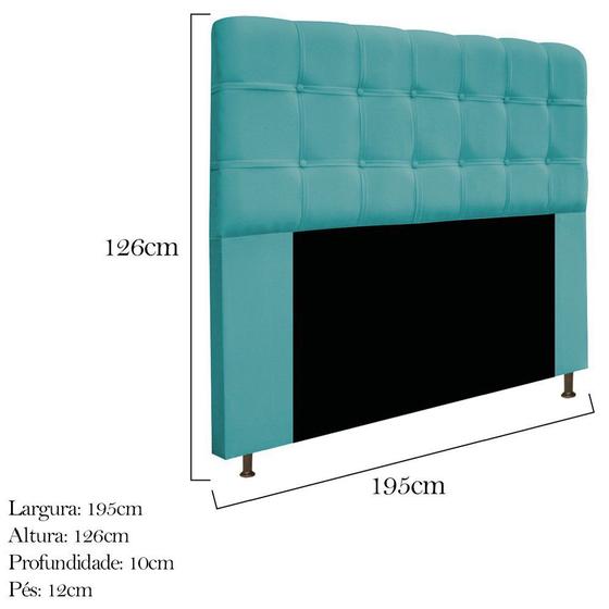 Imagem de Cabeceira Estofada Mel 195 cm King Size Com Botonê Suede Azul Turquesa - Damaffê Móveis