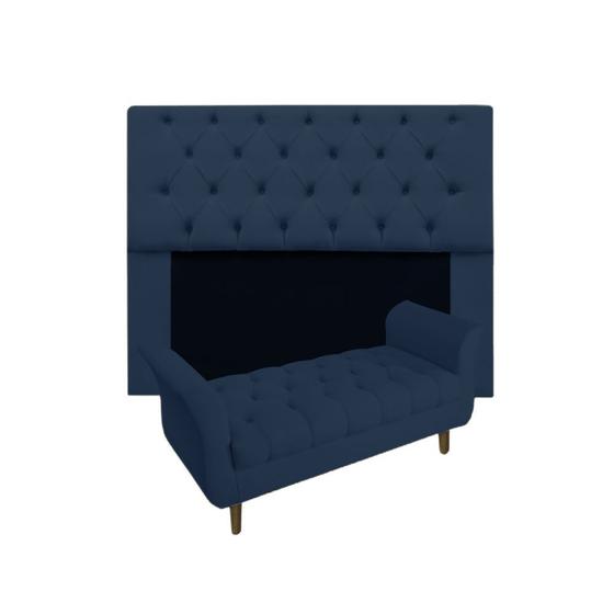 Imagem de Cabeceira Estofada Mirage e Recamier Grécia Casal 140 cm Suede Azul Marinho - DL DECOR