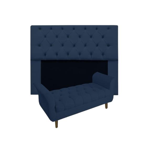 Imagem de Cabeceira Estofada Mirage e Recamier Grécia Casal 140 cm Suede Azul Marinho - INCASA DECOR