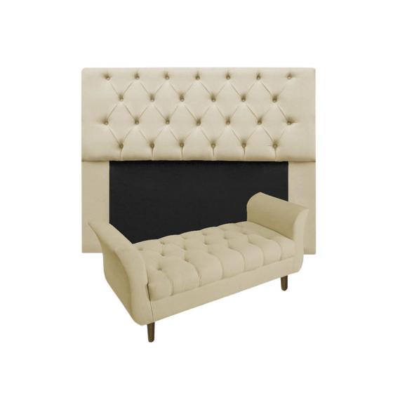 Imagem de Cabeceira Estofada Mirage e Recamier Grécia Casal 140 cm Suede Bege - DL DECOR