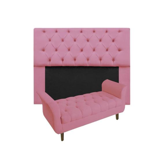 Imagem de Cabeceira Estofada Mirage e Recamier Grécia Casal 140 cm Suede Rosa Barbie - LM DECOR