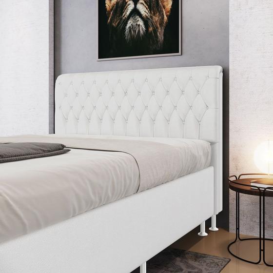 Imagem de Cabeceira Estofada para Cama Box Bellatrix 140 para Cama de Casal Couro Artificial Branco Aradecor