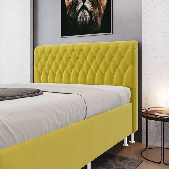 Imagem de Cabeceira Estofada para Cama Box Bellatrix 160 para Cama Queen Suede Amarelo Aradecor