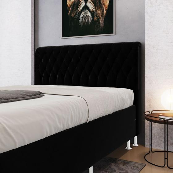 Imagem de Cabeceira Estofada para Cama Box Bellatrix 195 para Cama King Suede Preto Aradecor