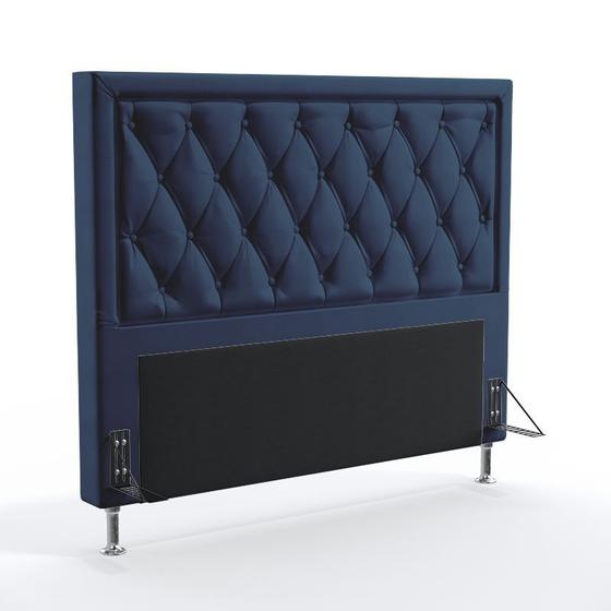 Imagem de Cabeceira Estofada Para Cama Box Centaurus 160 Para Cama Queen Suede Azul Marinho Aradecor