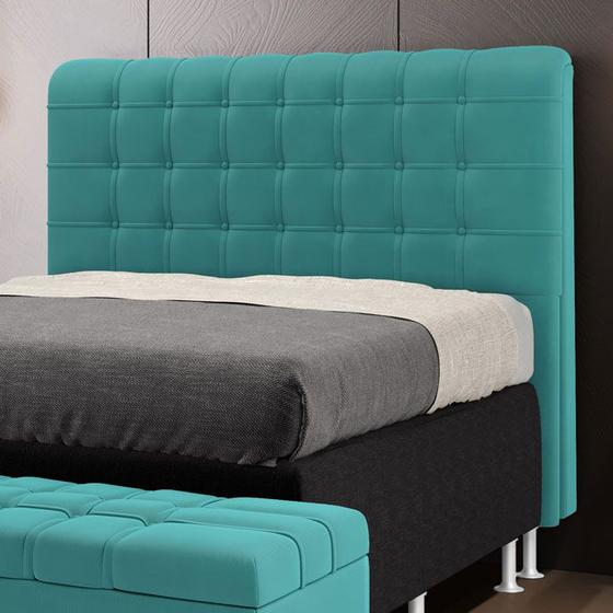 Imagem de Cabeceira Estofada para Cama Box Rana 160 para Cama Queen Sued Azul Turquesa Aradecor