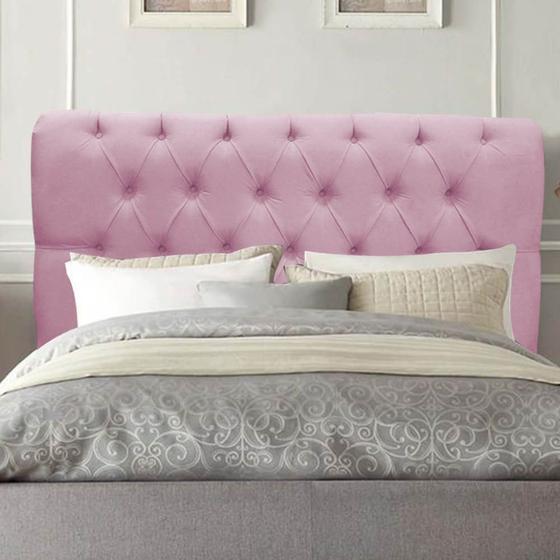 Imagem de Cabeceira Estofada Paris Botão Capitonê 195cm King Size Para Cama Box Quarto Suede Rosa Bebê - Ahazzo Móveis