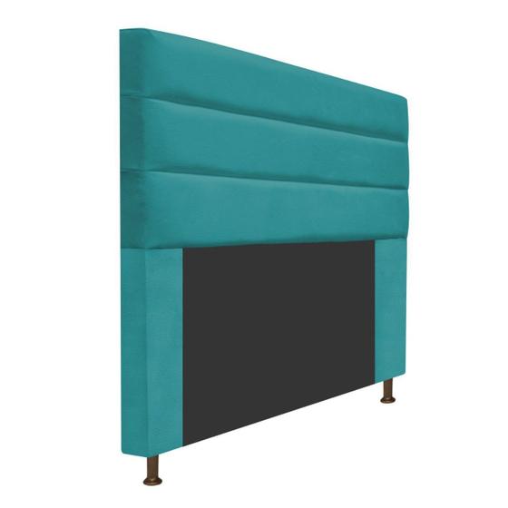 Imagem de Cabeceira Estofada Turim 140cm Casal Cama Box Suede Azul Turquesa - KDAcanto Móveis