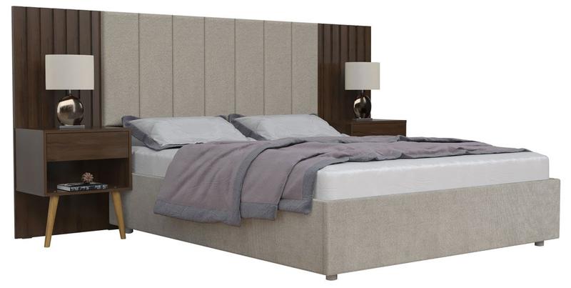 Imagem de Cabeceira Extensível Zara Jacarandá com Mesa de Apoio e Capitonê - MoveisAqui