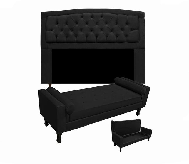 Imagem de Cabeceira Geovana + Calçadeira Fênix Para Quarto King 195cm Suede Preto - LM DECOR