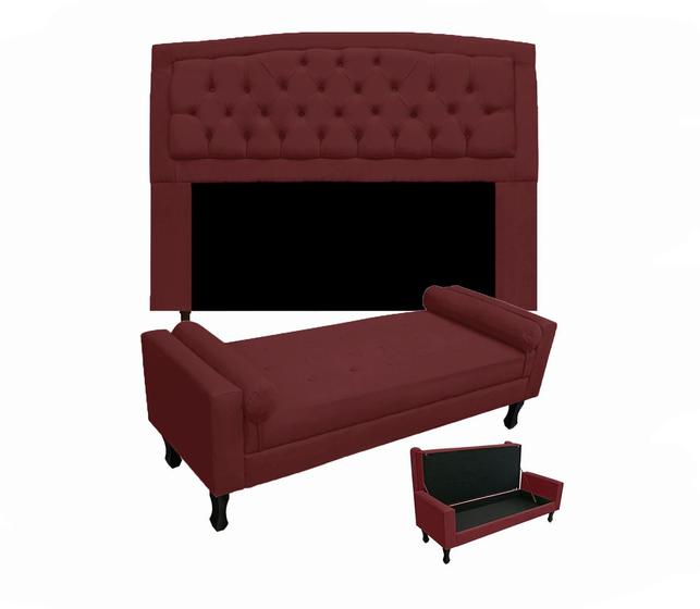 Imagem de Cabeceira Geovana + Calçadeira Fênix Para Quarto Solteiro 90cm Suede Vermelho Bordo - LM DECOR