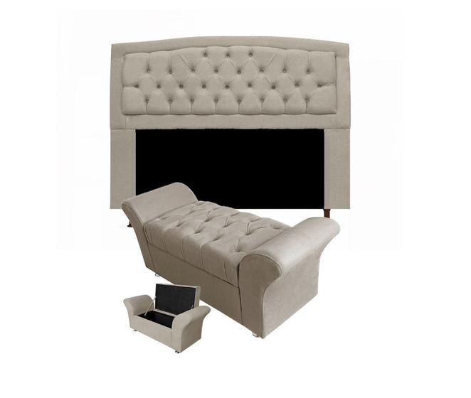 Imagem de Cabeceira Geovana e Calçadeira Veneza Estofada Queen 160cm Suede Bege - DL Decor