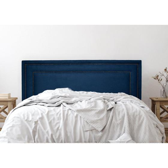 Imagem de Cabeceira King Estofada para Cama Box com Tachas 193x60cm Reta Luxo Dupla Azul/Fumê