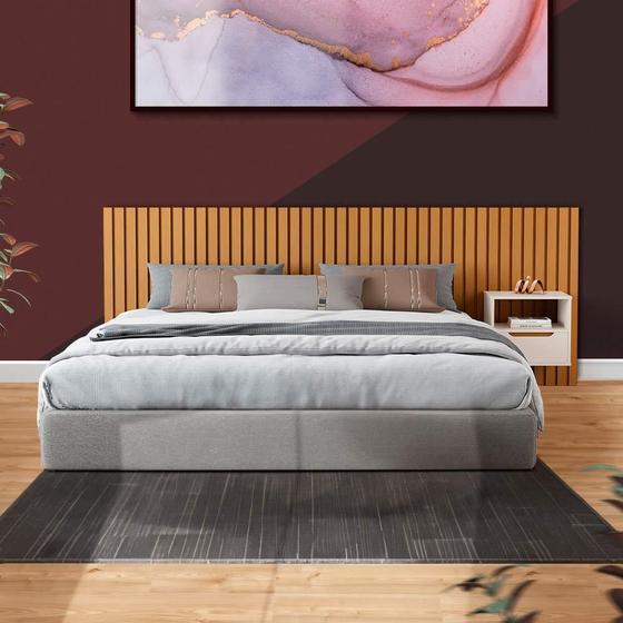 Imagem de Cabeceira King Size Ripada Com Mesa De Cabeceira Nature Pérola Nettie Shop Jm