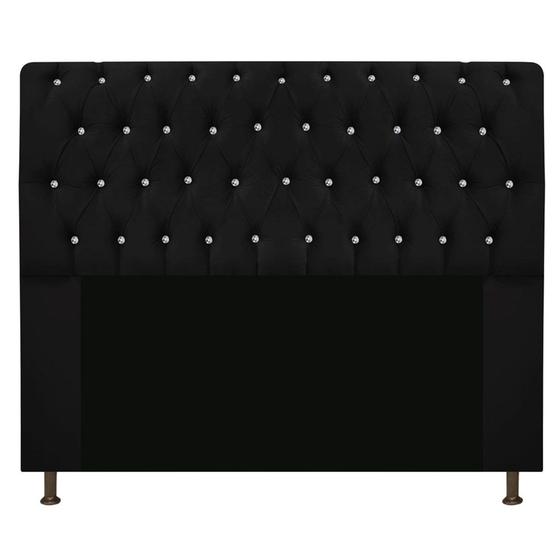 Imagem de Cabeceira Lady Estofada com Strass 195 cm para Cama Box King Suede Preto Quarto - AM Decor