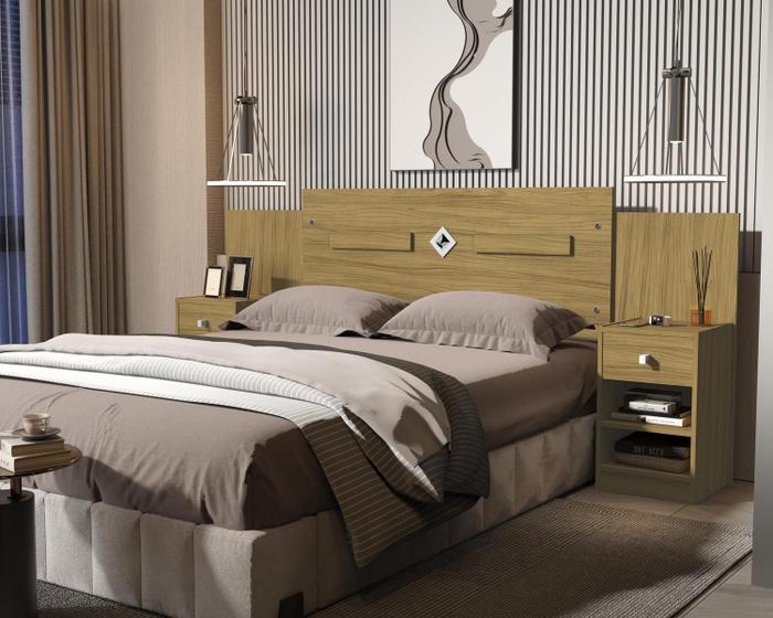 Imagem de Cabeceira Lara Em Madeira Mdf Com Mesa De Cabeceira Para Cama Box Casal E Queen