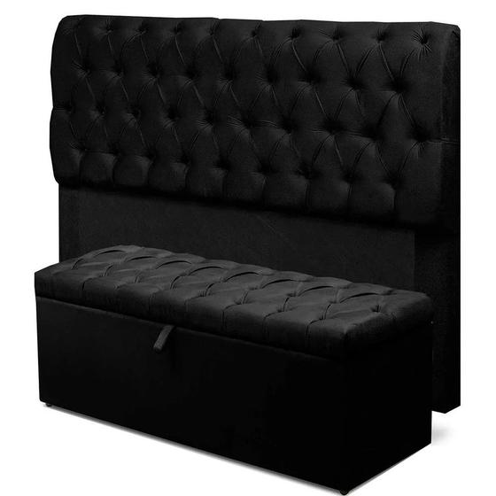 Imagem de Cabeceira Mais Calçadeira Baú Casal 140cm Para Cama Box Paris Suede Preto - DS Estofados